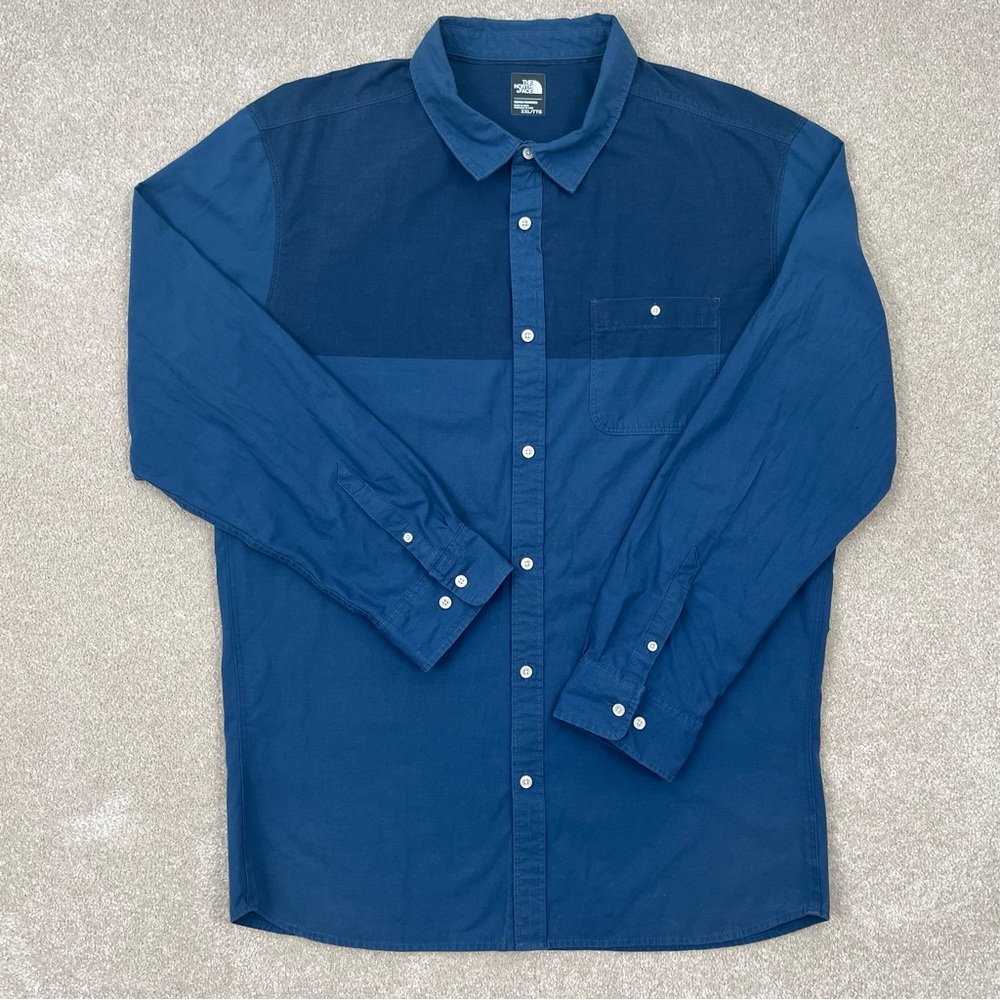 North Face Shirt Adult 2XL Blue Button Up Long SleeveTwo Tone Hiking Outdoor Men